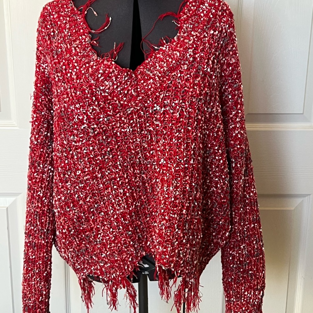 POLLY AND ESTHER Stylish Red Knit SWEATER